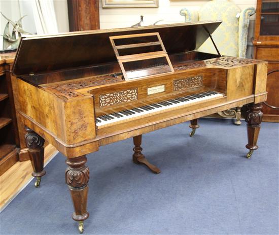 An early Victorian John Broadwood & Sons Patent rosewood square piano, no. 62092, 6ft 2in. x 3ft 11in. H.3ft